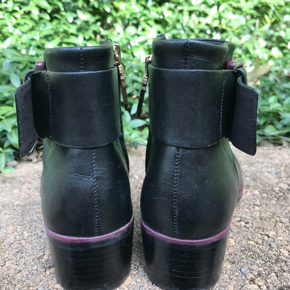 Ted Baker Ankle Boots Booties Black Leather Womens 37 Purple Lucite Buckle - Picture 5 of 11